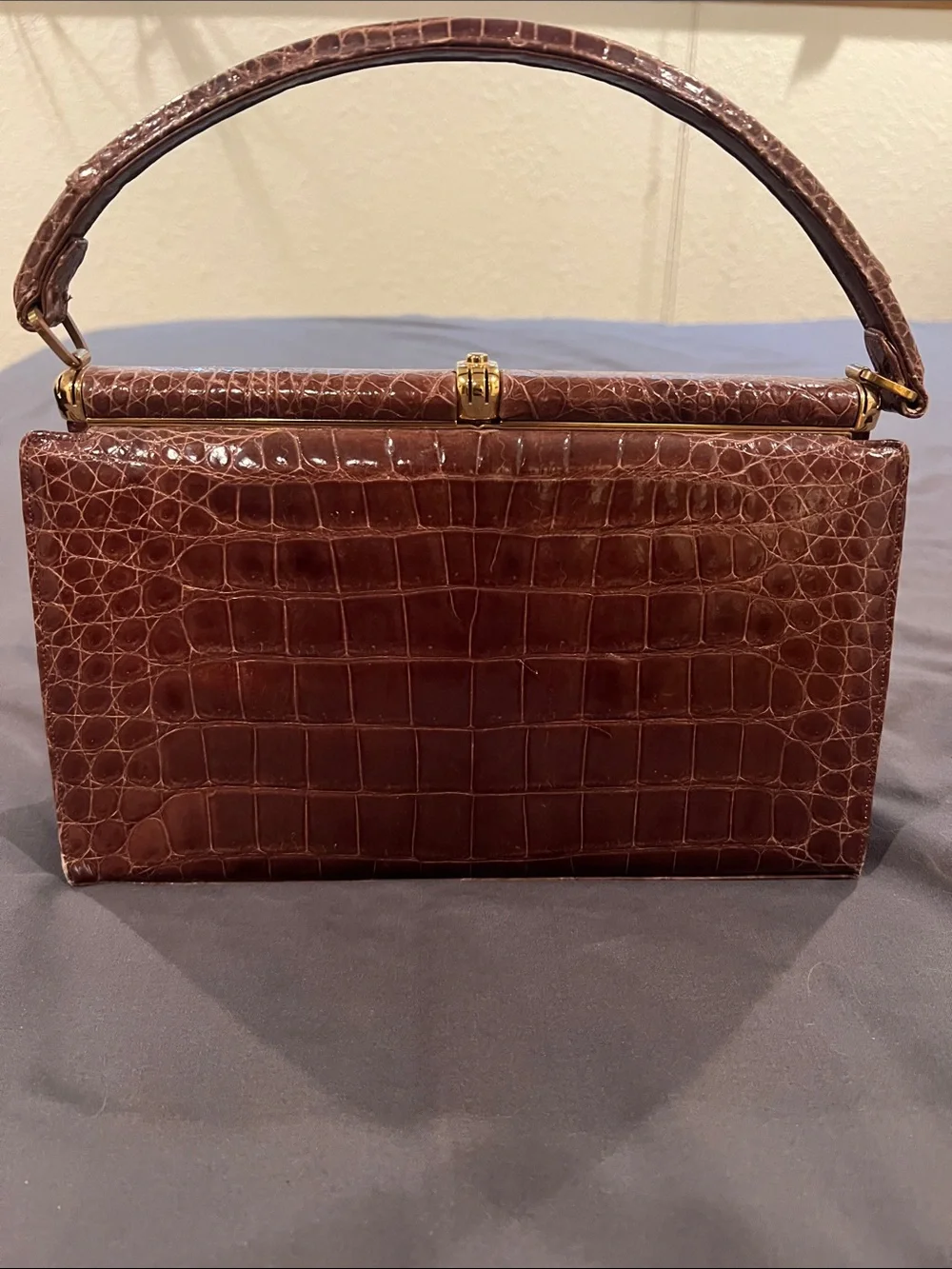 Vintage Brown Aligator Top-Handle Bag